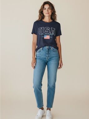 Women’s Zoe & Liv Navy Blue USA American Flag American Original Tee Size M